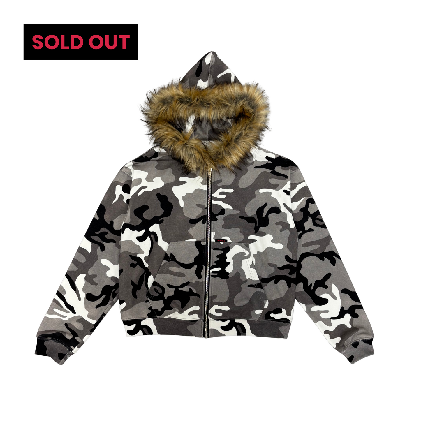 FUR ZIP HOODIE - SNOW CAMO