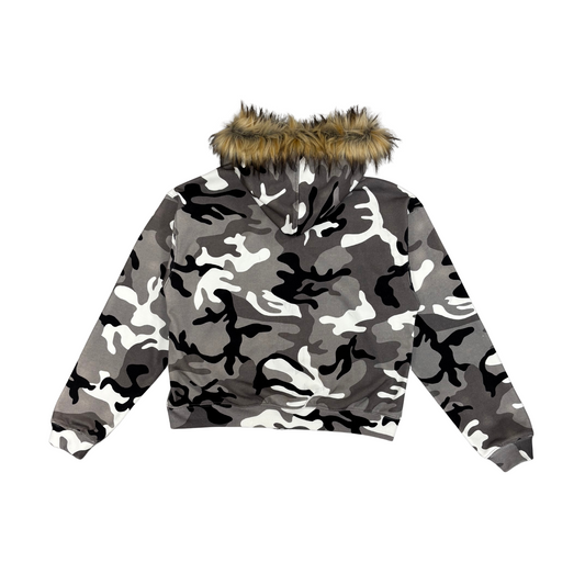 FUR ZIP HOODIE - SNOW CAMO