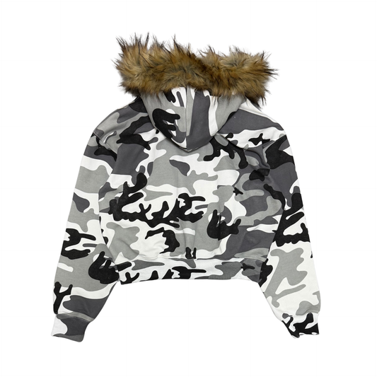 FUR ZIP HOODIE - SNOW CAMO