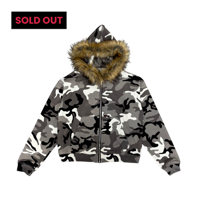FUR ZIP HOODIE - SNOW CAMO