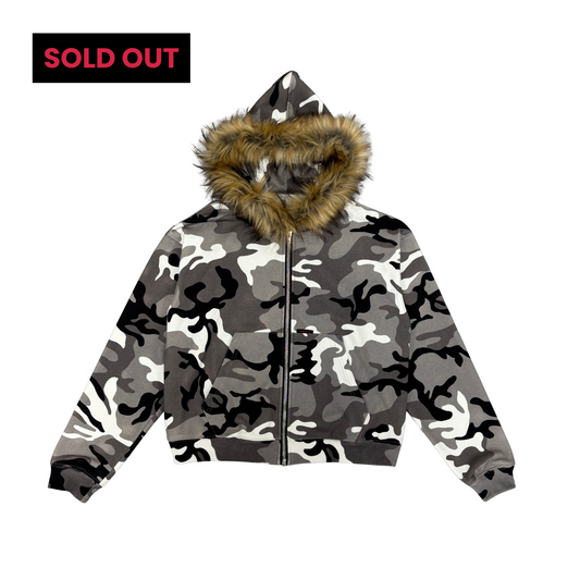 FUR ZIP HOODIE - SNOW CAMO