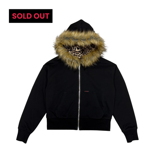 FUR ZIP HOODIE - BLACK