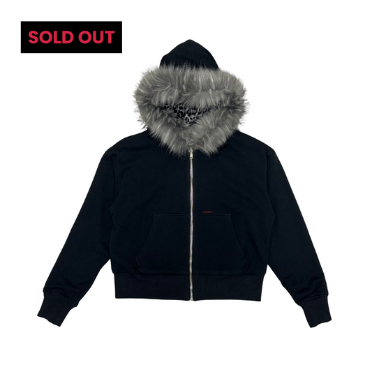 FUR ZIP HOODIE - NAVY