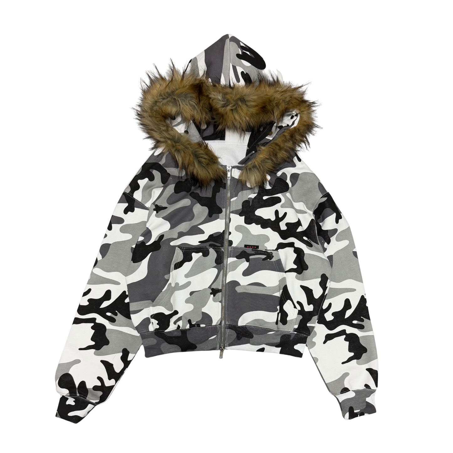FUR ZIP HOODIE - SNOW CAMO